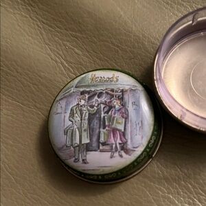 Vintage Harrods Illustrated Trinket Box with Green and Purple